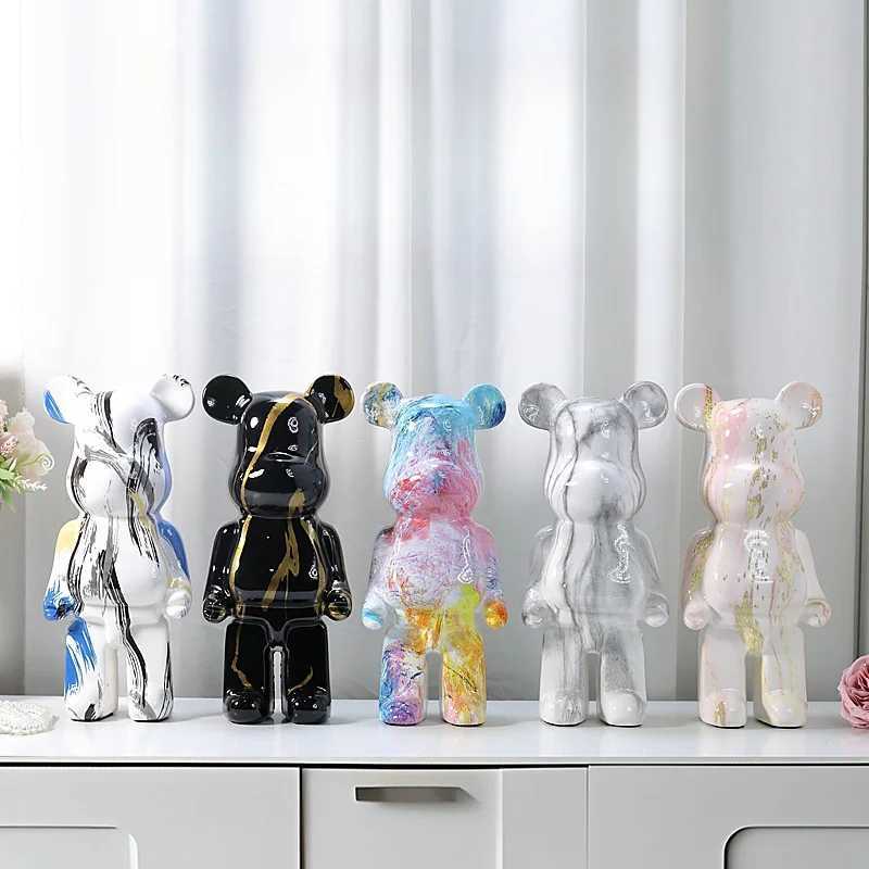 28cm Aesthetic Bear Shaped Resin Marble Violent Bear Sculpture Decoration Luxury Living Room Decoration Home Decoration Y250315