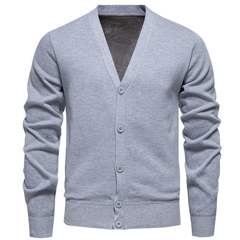 2024 Mens Sweater Cardigan Business Casual Classic Vneck Solid Color Korean Fashion Trend Knitwear 250311