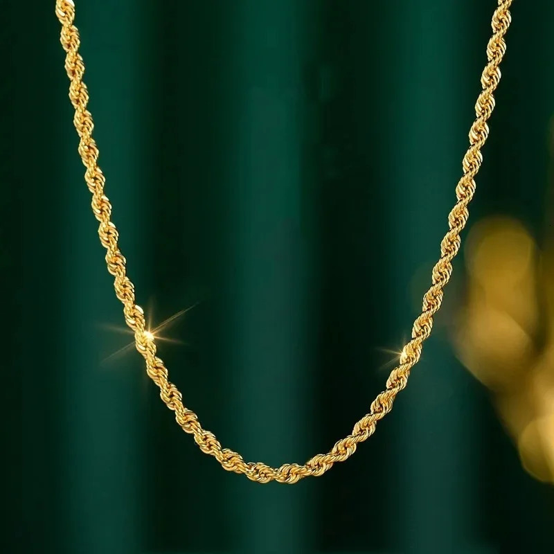 Real 18K Gold Womens Necklace AU750 With Pendant Rope Chain Festival Fashion Simple Style Fine Jewelry DC1038 250311