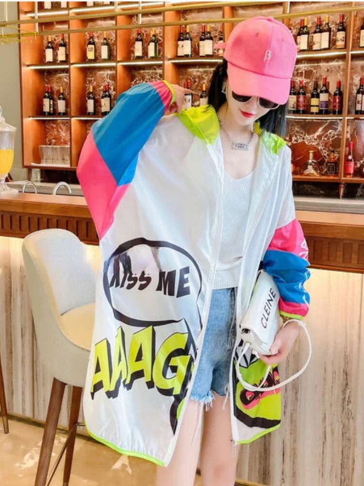 2025 new long sleeved hooded jacket women's zipper streetwear designer fashion sportswear sun protection clothing outdoor thin jacket Korean fash