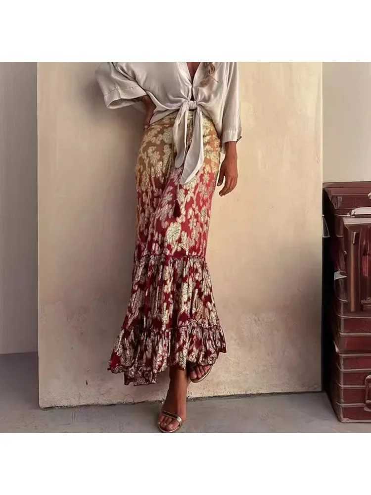 Two Piece Dress Womens Gradient Fashion Half Length Dr INS Casual Loose Vacation Half Length Dr Womens Spliced Bohemian Super Long Skirt Y25031505EK