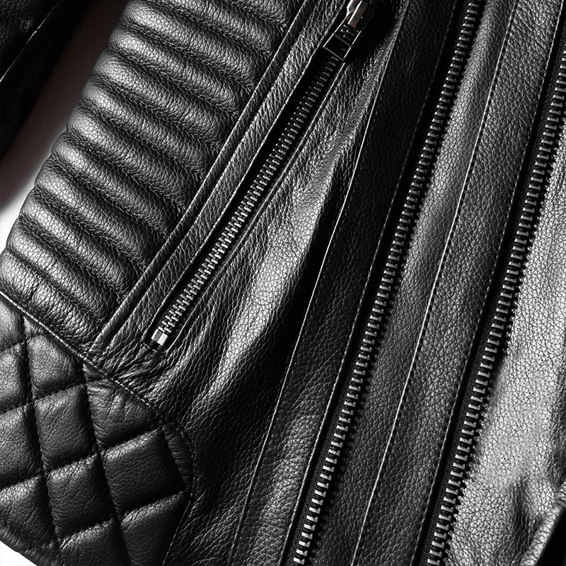 Black Cowhide Genuine Leather Jacket Men Motocycle Jackets Soft Bomber Riding Biker Clothing Autumn Coat 250311