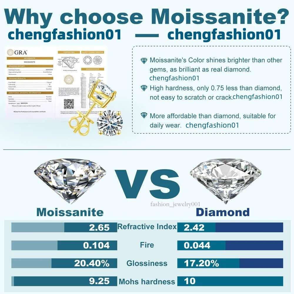 3mm-10mm classic mossanite screw back jewelry sterg sier vvs moissanite designer for women ear stud earrings mens earring gift