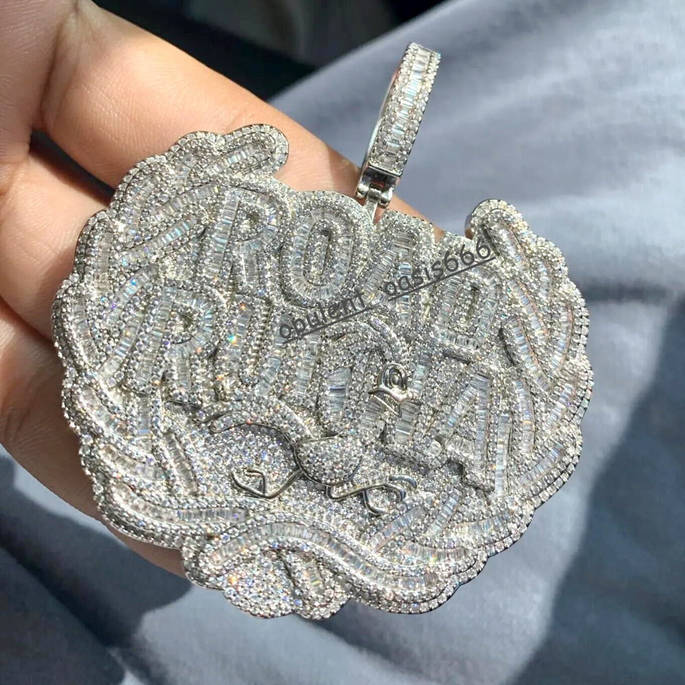 custom 925 Silver Round Plate Custom Pendant Moissanite Diamond Hip Hop Iced Out Pendant for Chain