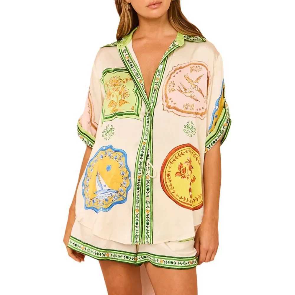 Two Piece Dress Summer 2025 loose printed womens clothing set casual T-shirt shorts 2-piece set fashionable European and American trade Y2503153IG6