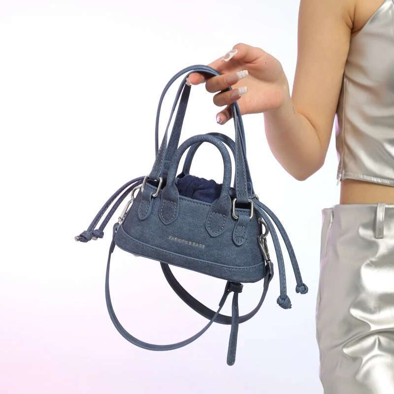 2025 new women's designer fashion trend handbag, youthful and cute crossbody bag, drawstring mini imitation denim2