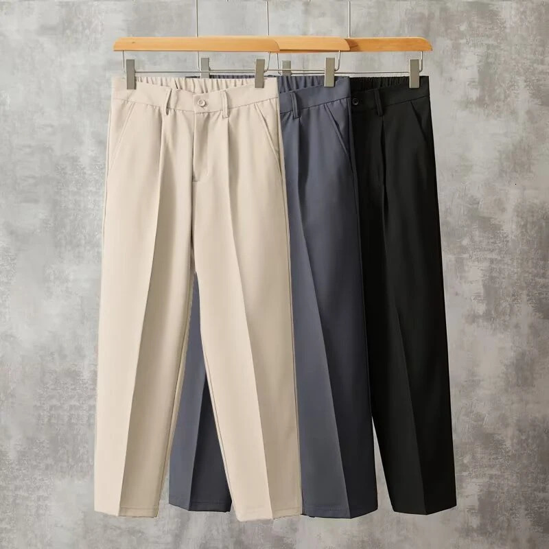 Fashionable mens bag compact ankle length cutting set office pants dark gray black apricot tree Trouser casual jacket pants mens 250314