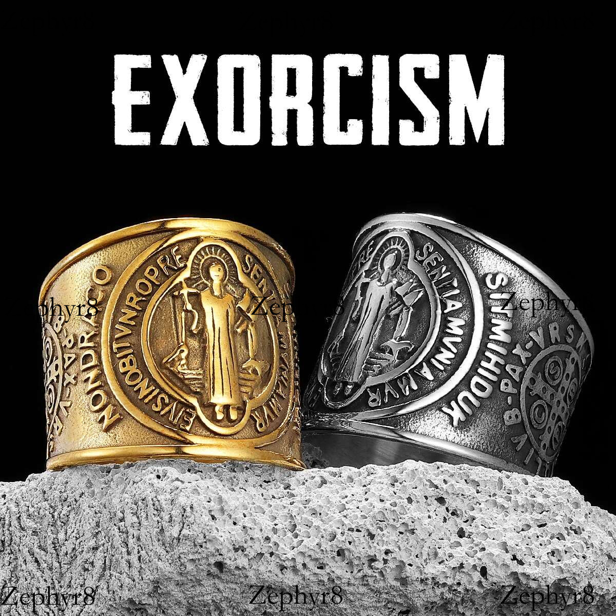 2025 New model Saint Benedict Exorcism Amulet Men Rings Stainless Steel Women Jewelry Punk Rock Cool Stuff Fashion Accessories Gift Wholesale