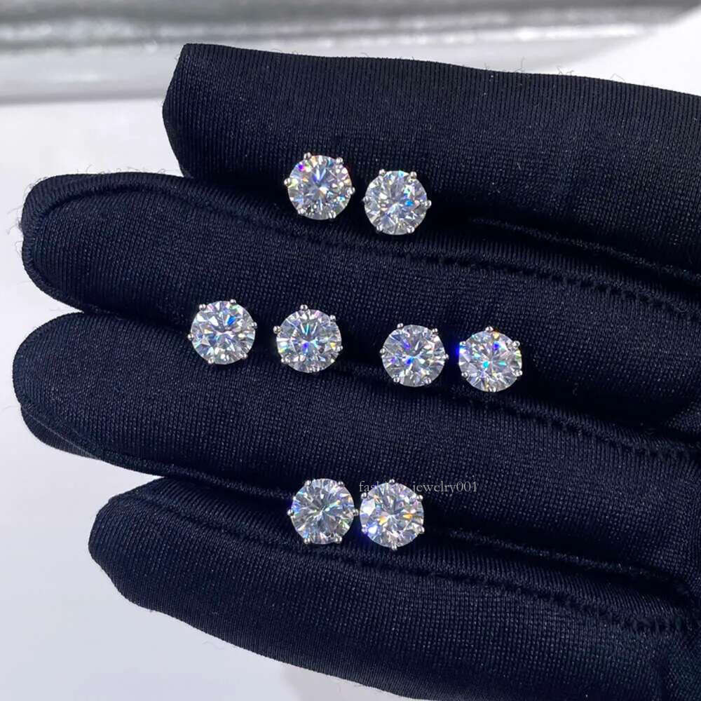 Pass dia tester 6.5mm 1ct hip hop earring jewelry classic 6 prong sterg sier moissanite stud earrings