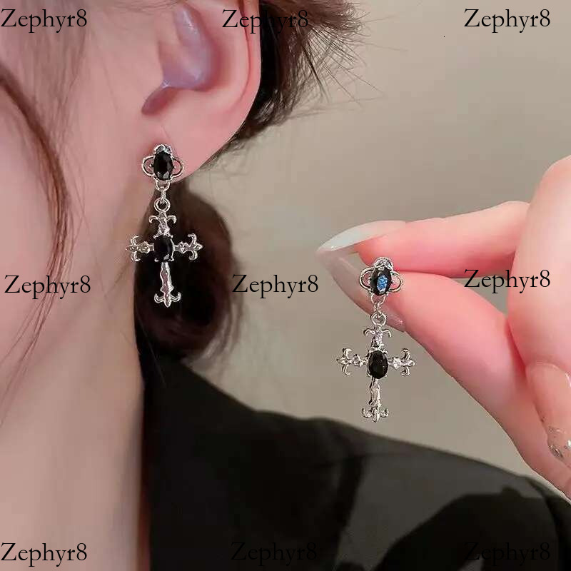 2025 New model Gothic Cross Black Drill Drop Earrings Women Punk Halloween Jewellery Creativity Fashion Gorgeous Statement Jewelry Girl Gifts