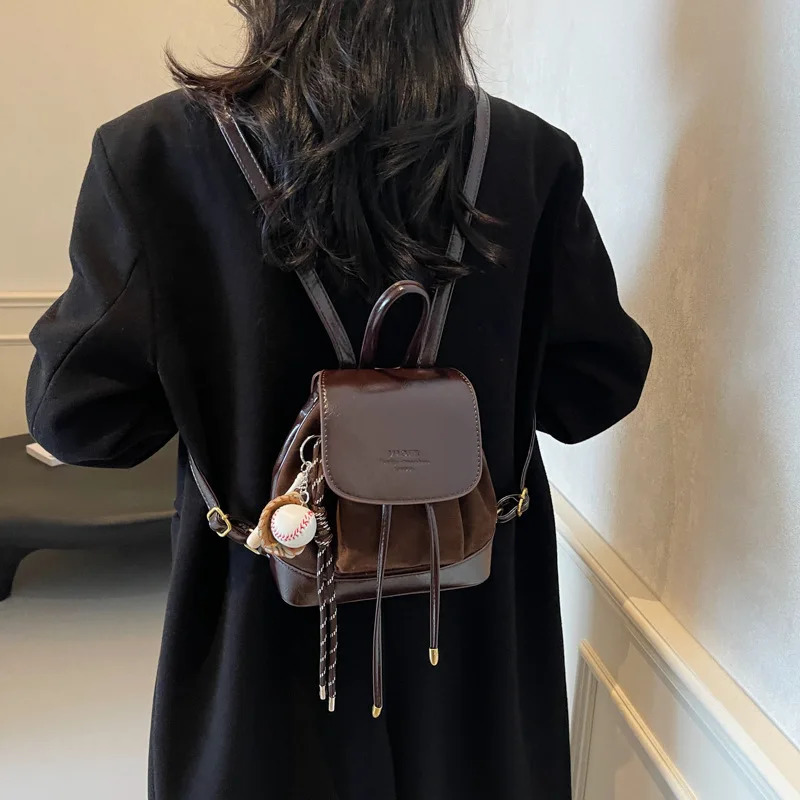Autumn New and Winter Suede Womens Versatile Small Mini Travel Backpack 250313