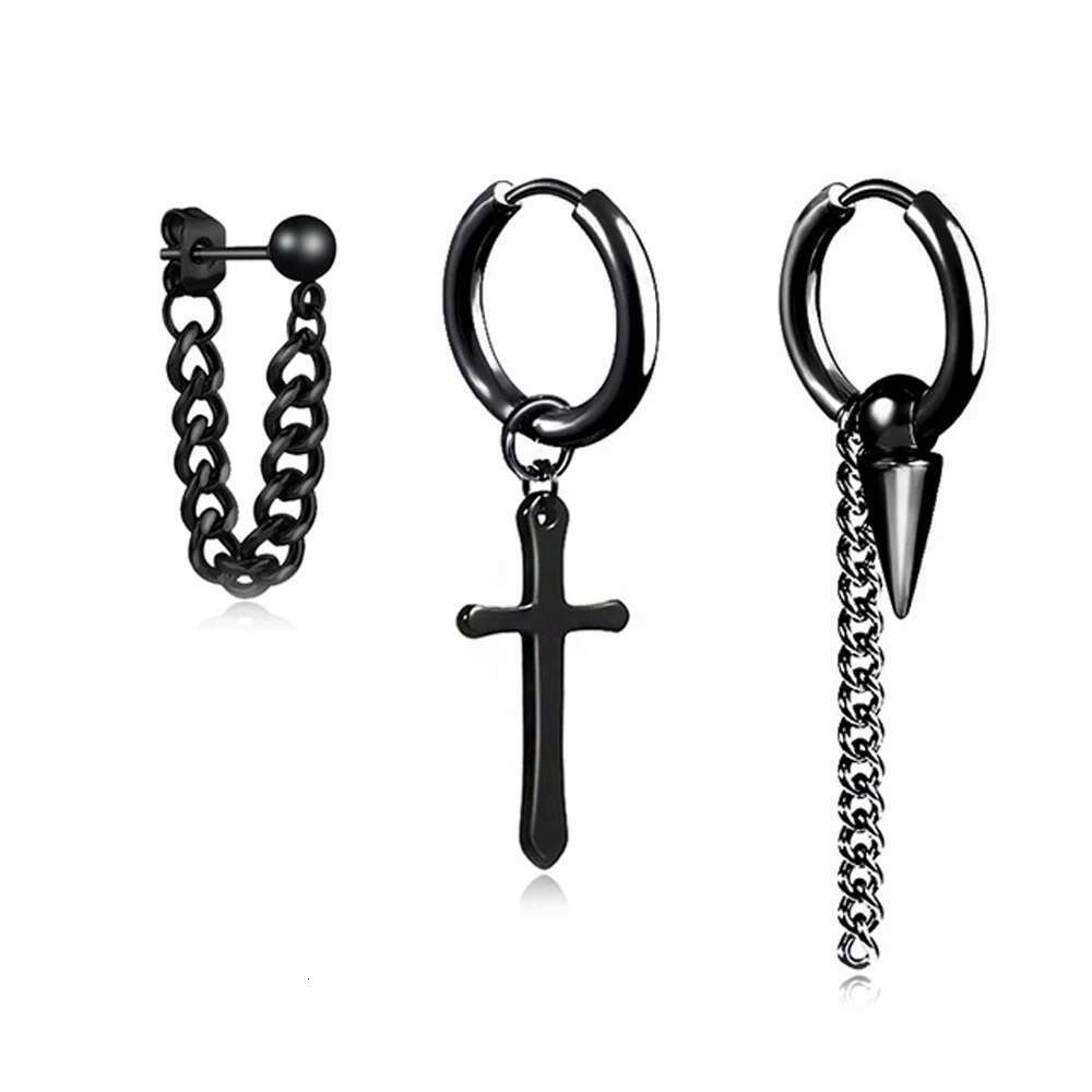 2025 New model Kpop Men Women With Charm Ball Cone Dangles Black Stainless Steel Hip Hop Punk Earrings for Teens