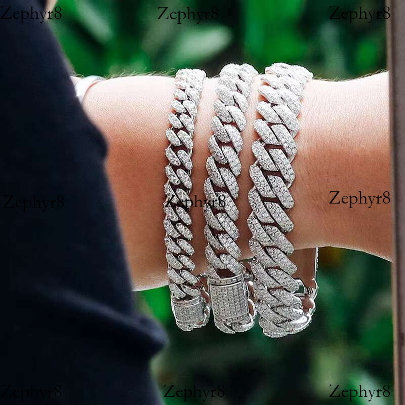 2025 New model Wholesale 8MM VVS Dia S Sier k Chain Ready to Stock Hip Hop Iced Out Moissanite Cuban Bracelet