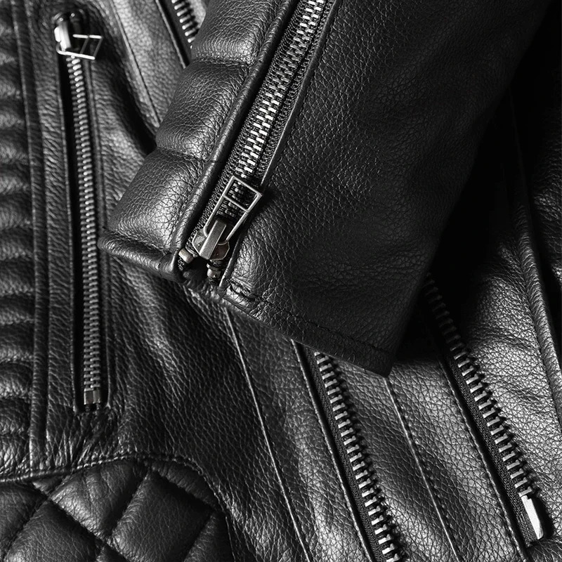 Black Cowhide Genuine Leather Jacket Men Motocycle Jackets Soft Bomber Riding Biker Clothing Autumn Coat 250311