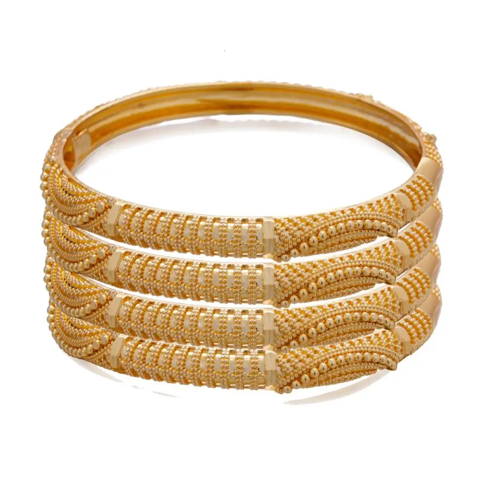 4Pcslot 24K Dubai Gold Bracelet suitable for female wives African brides wedding gifts parties bracelets jewelry 250313