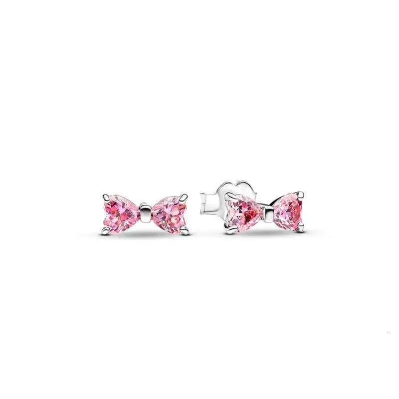 2025 Valentine's Day Gift New Silver Earring Pink Bow Ring Bracelet For Women Gift Anniversary S925 Chain link Fine Jewelry