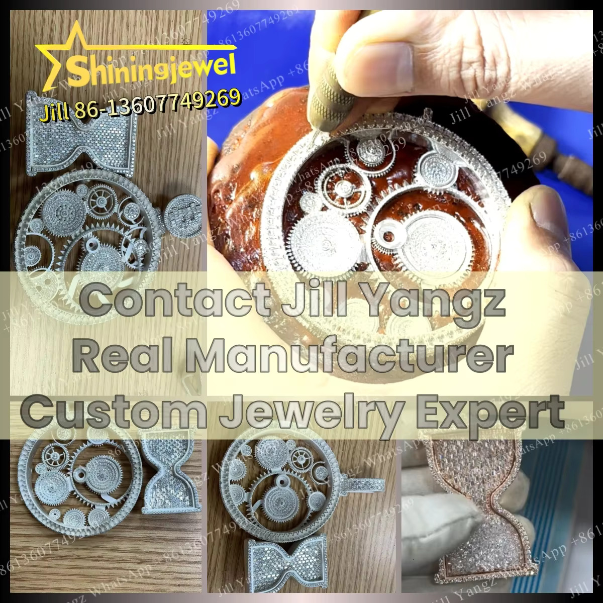 Custom Jewelry Maker Luxury Baguette Moissanite Spinning Pendant Hourglass Hip Hop Jewelry Rock Custom Moissanite Pendant
