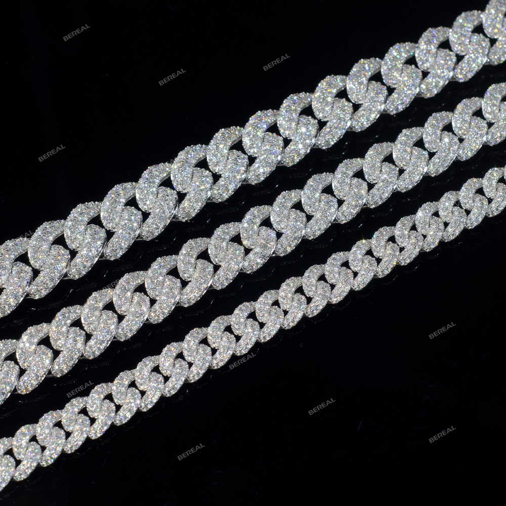 Wholesale 14MM Vvs Moissanite Cuban Chain Hip Hop Style Round Brilliant Cut Gold Plated 925 Silver Cuban Link Necklace