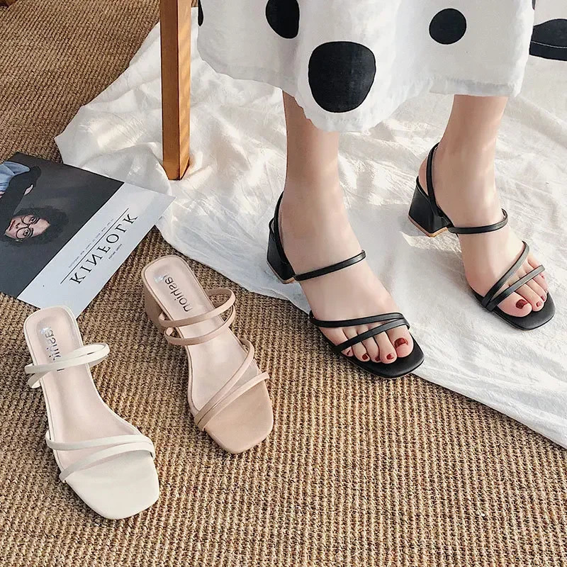 Women High Heel Sandals Summer Casual Female Shoes Woman Square Heel Open Toe Ankle Strap Ladies Sandalias Wedge Shoe 250314bj
