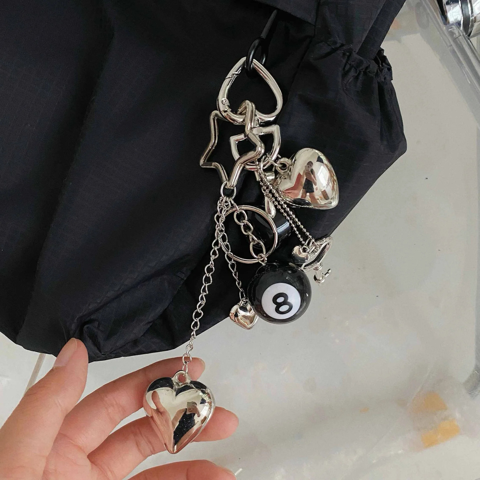 Cool Metallic Star Heart Keychain Punk Key Phone Chain Creative Unique Pendant For Bag Car Accessory Men Women Couple Gifts 250311