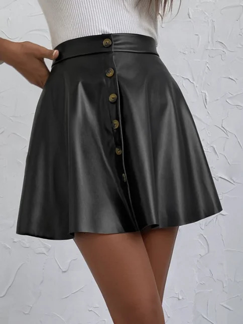 Single Breasted Faux Leather Skirt Vintage Swing Aline For Spring Fall Womens Clothing 250312