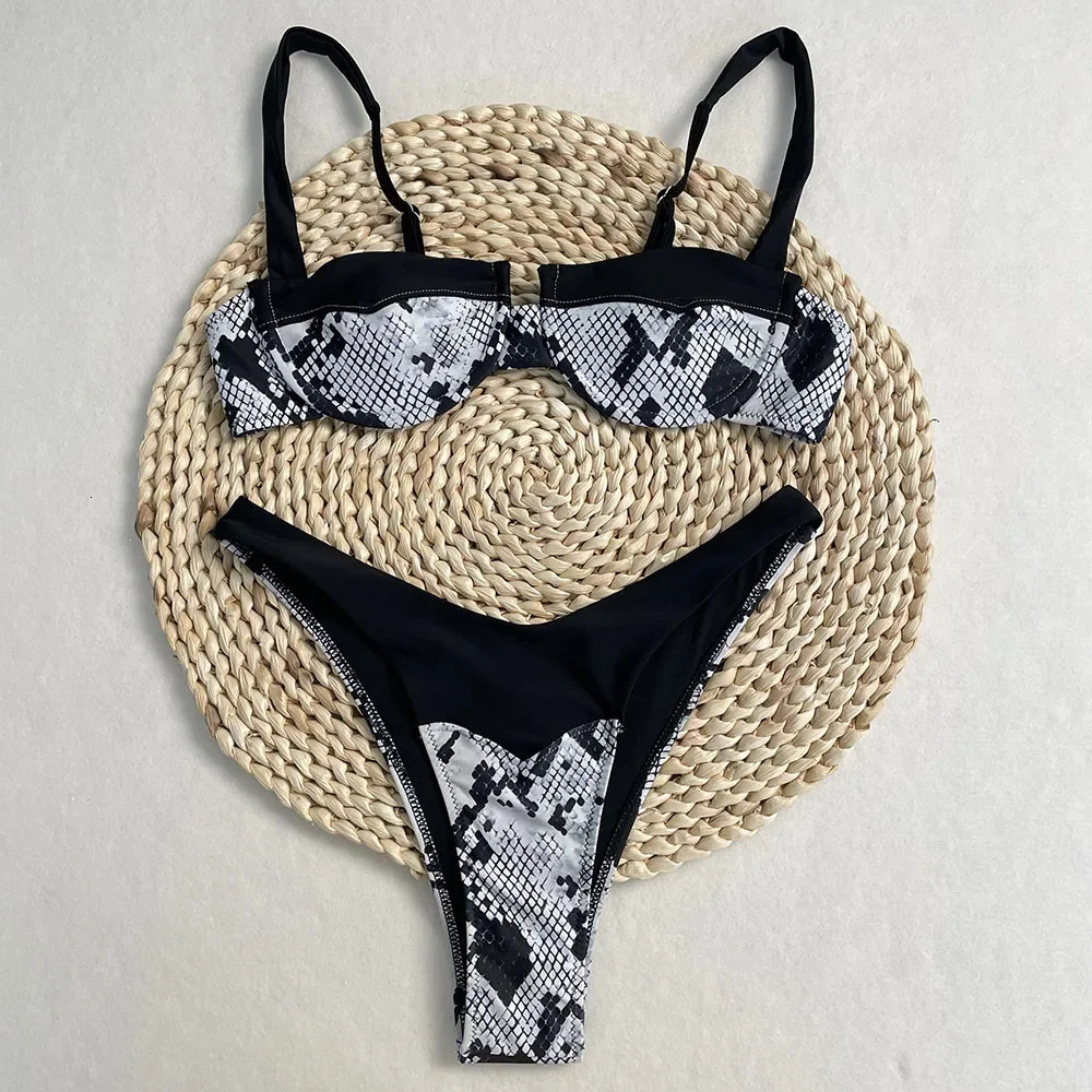 Bathing Suit Women Summer Sexy Snake Print Swimwear Female Beachwear on Vacation Bikini Set Micro 250311