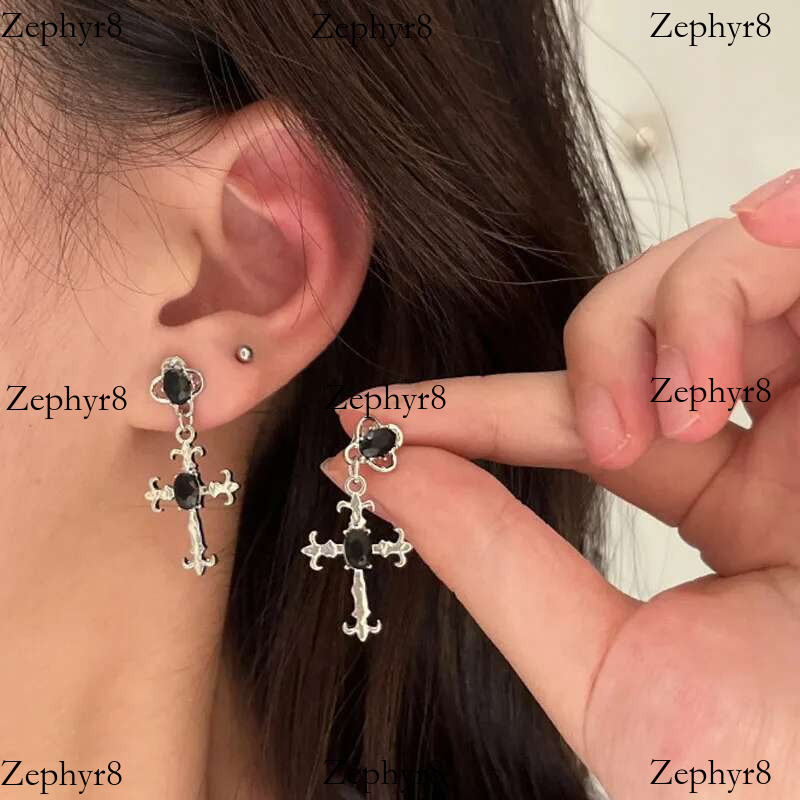 2025 New model Gothic Cross Black Drill Drop Earrings Women Punk Halloween Jewellery Creativity Fashion Gorgeous Statement Jewelry Girl Gifts