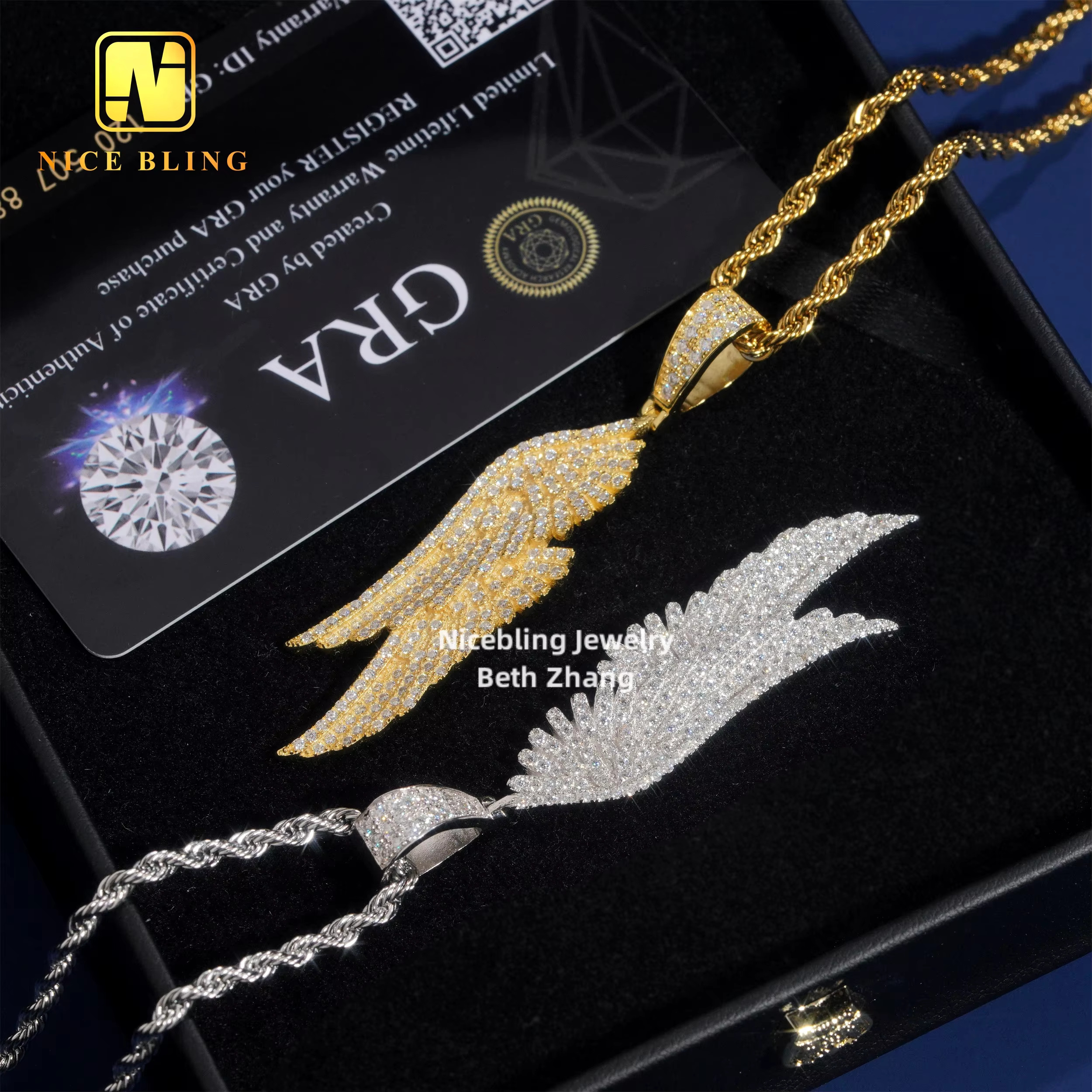 Wholesale Price 925 Silver Hip Hop Pendant Iced Out Jewelry VVS Moissanite Diamond Wing Pendant for Men Women