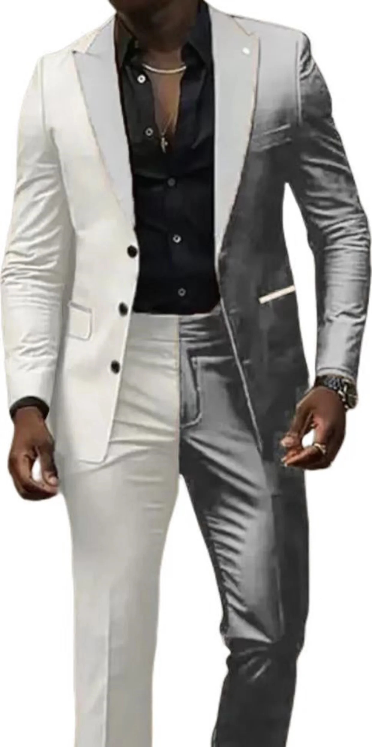 Mens two-color panel set custom set 2-piece jacket and pants set single chest suitable for summer beaches beautician 250314