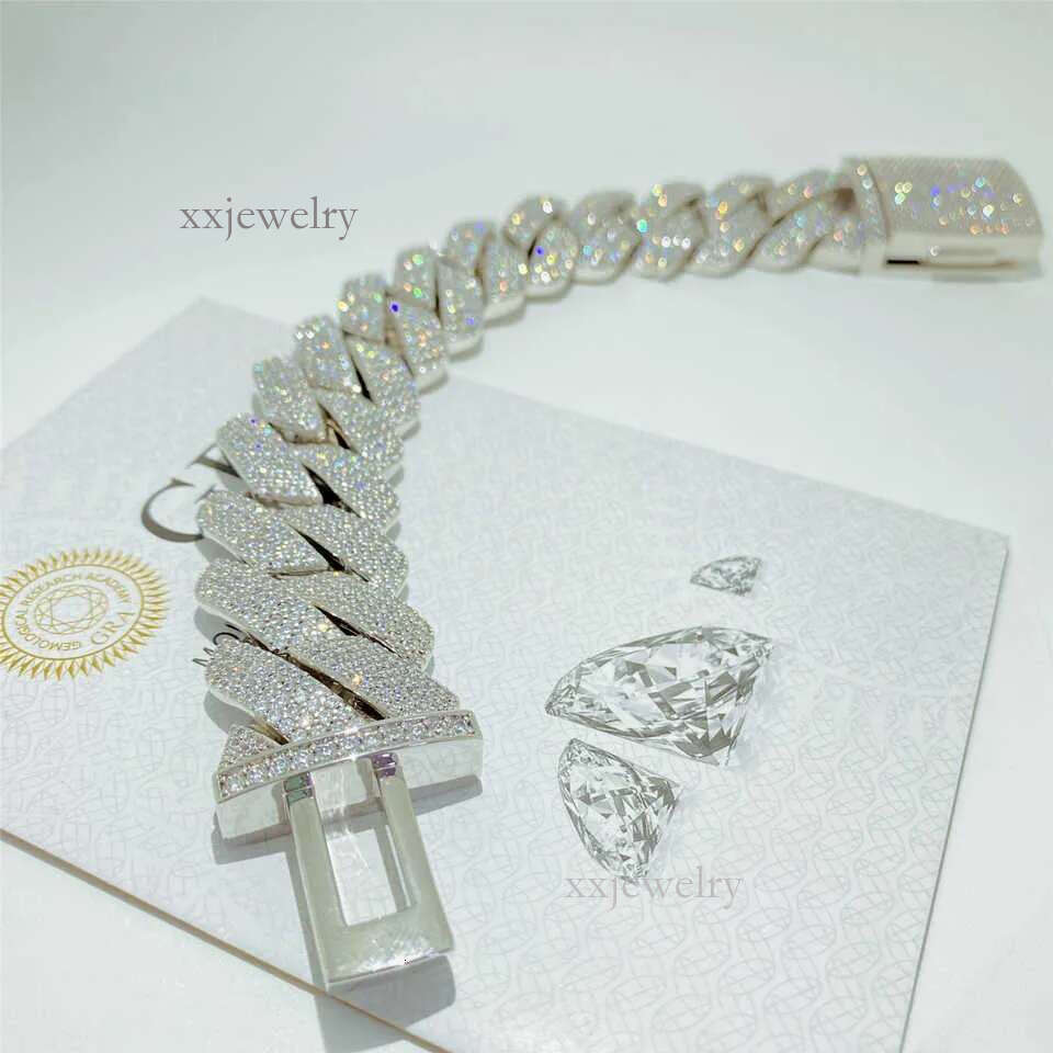 Cuban Chain Necklace Hip Hop 26mm Four Row Dia Box Buckle Miami Thick Sier Moissanite Men's