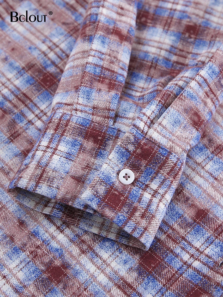 Bclout Fashion Plaid Purple Shirts Blouses Women Casual Cotton Long Sleeve Shirts Spring Loose Blouses Coats Streetwear Top 250314