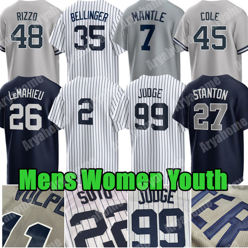 Aaron Judge Cody Bellinger Baseball Jersey Anthony Volpe Giancarlo Stanton Gleyber Torres Gerrit Cole Derek Jeter LeMahieu Max Fried Chisholm Mariano Rivera