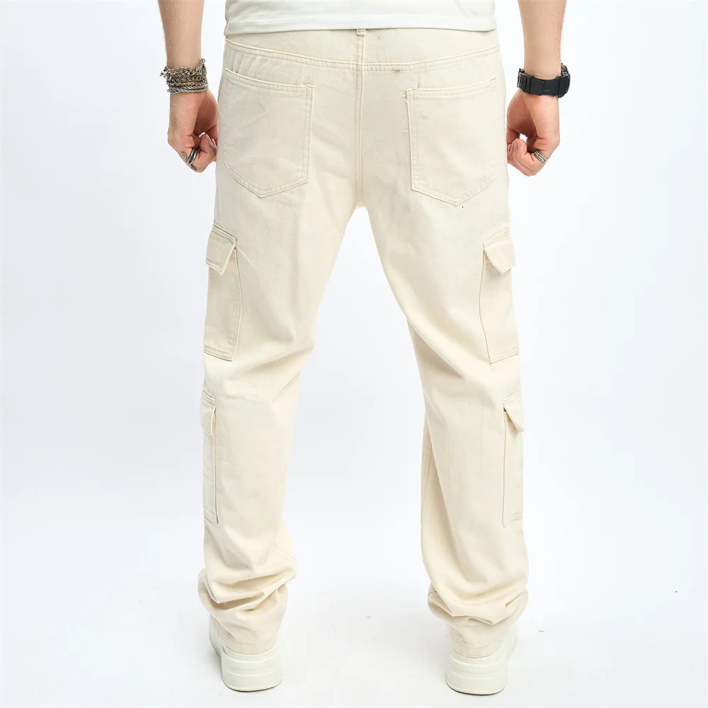 Streetwear Men Multiple pockets Cargo Loose Jeans Trousers Good Quality Male Stylish Straight Casual Denim Pants 250312