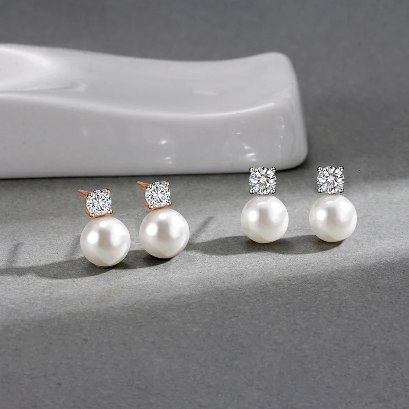 Anziw Real 925 Silver Stud Earrings 9mm Natural Freshwater Pearl 3.5mm Zircon Drop Earring for Women Girl Christmas Gift Jewelry 250314