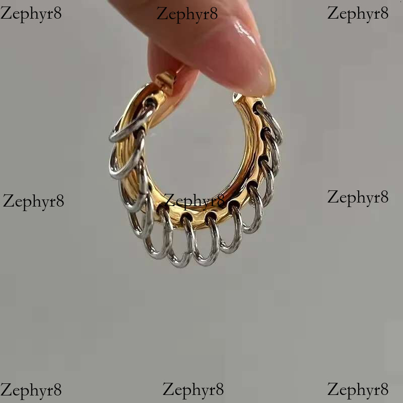 2025 model New Chain Tassel Hoop Earrings For Women Punk Cool Double Tones Stainless Steel Jewelry Accessory