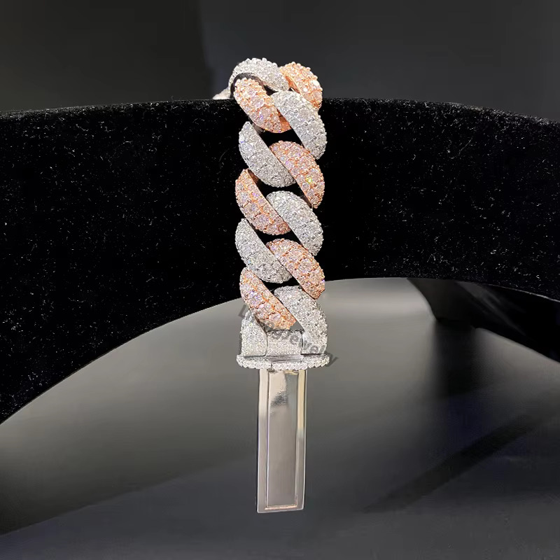 Lifeng Jewelry Miami Two Tone Color Moissanite Cuban Link Chain Ice Sterling Sier Hip Hop Necklace Custom Button