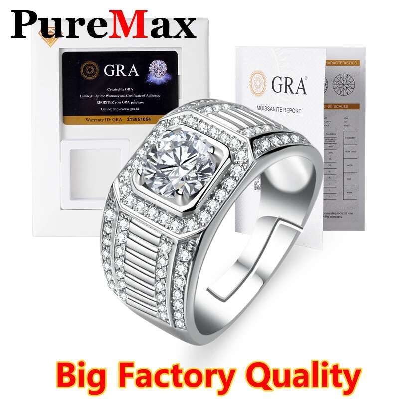 2025 New model PureMax D Color Copper Plating Gold Simple Moissanite For Engagement Wedding Men Ring with GRA