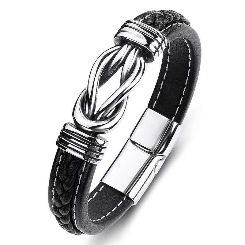 2025 New model Korean Version of the Simple Men's Braided Leather Punk Style Alloy 8 Buckle Wristband Bracelet for My Son