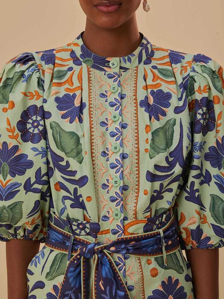 Women's Two Piece Pants TWOTWINSTYLE Printing Two Piece Set For Women Stand Collar Half Slve Shirt High Waist Loose Shorts Casual Sets Female Clo