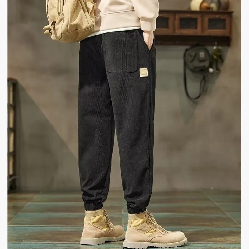 Corduroy Pants For Boys Winter Sports Foot Binding Trendy Autumn And Loose Fit Mens Casual Fashion Jogger Men 250311