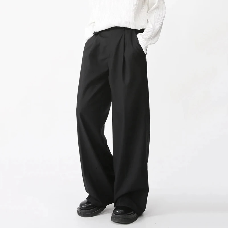 IEFB Mens Spring Loose Straight Pants Korean Fashion Simple Solid Color Mens Casual Mens Wide Legs 9A6959 250314