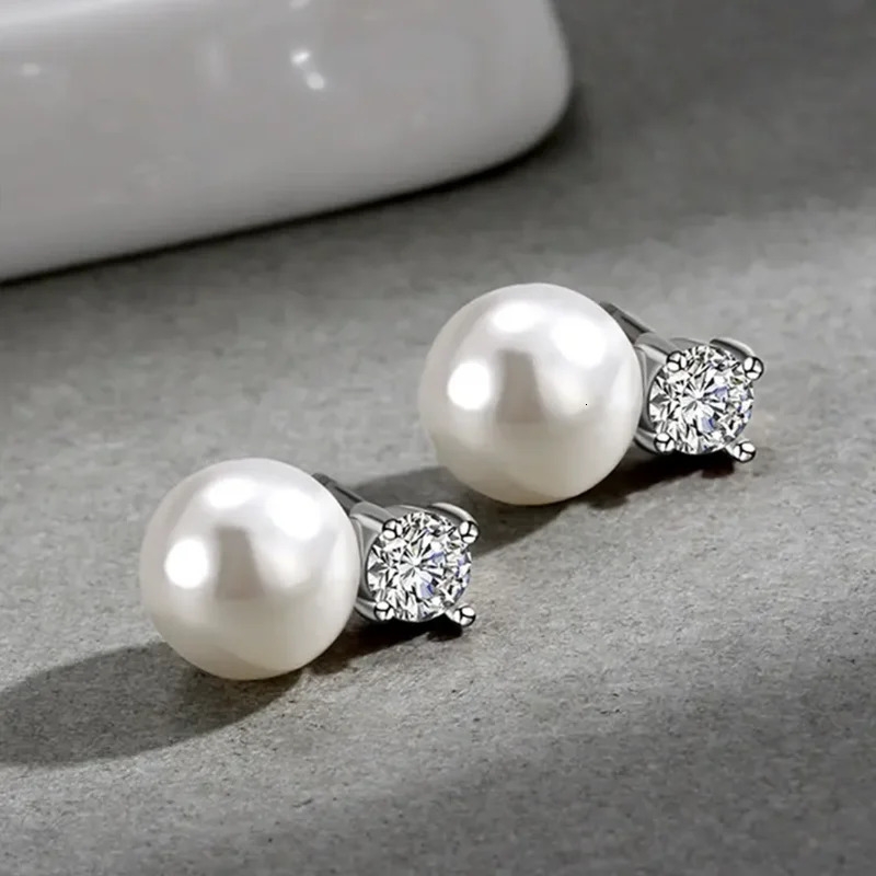Anziw Real 925 Silver Stud Earrings 9mm Natural Freshwater Pearl 3.5mm Zircon Drop Earring for Women Girl Christmas Gift Jewelry 250314