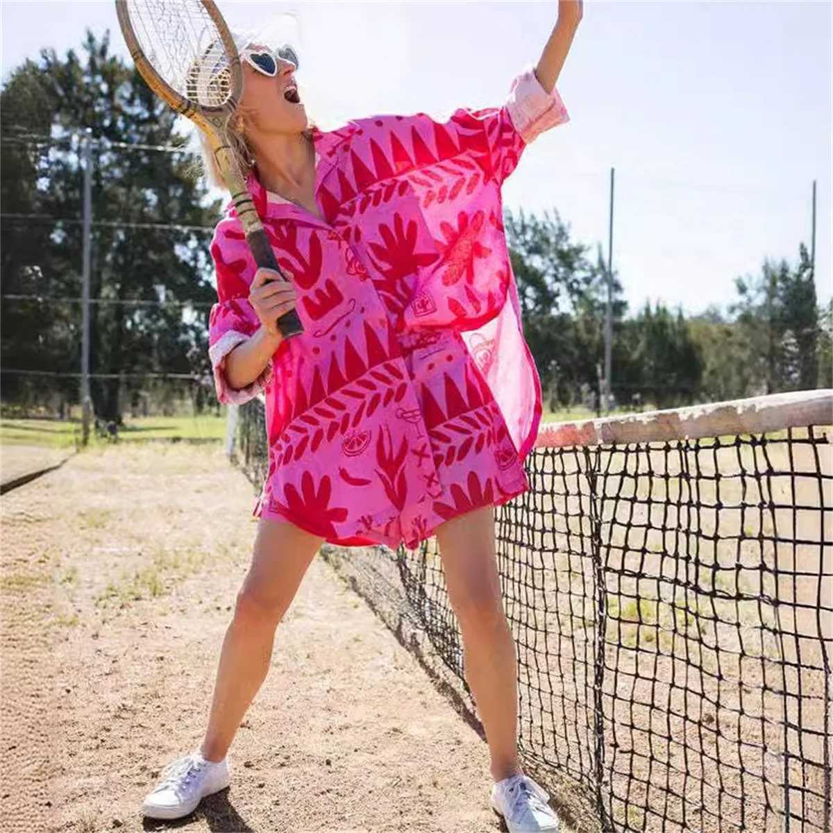 Women's Two Piece Pants Womens Geometric Printed Shirt Top and Pants Set Collar Shorts Sleve Pocket Shirt Elastic High Waist Shorts Beach Set 2-p