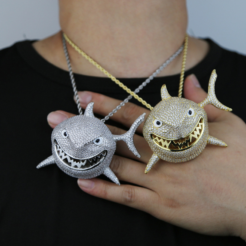 Factory Price Punk Jewelry Fashionable Cuban Iced Out Shark Pendant Pendant Necklace for Men Gift