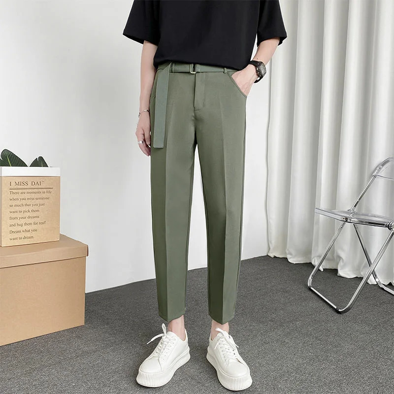 Spring mens suit pants ultra-thin Korean fashion casual classic mens jacket pants simple retro loose solid office pants 250314
