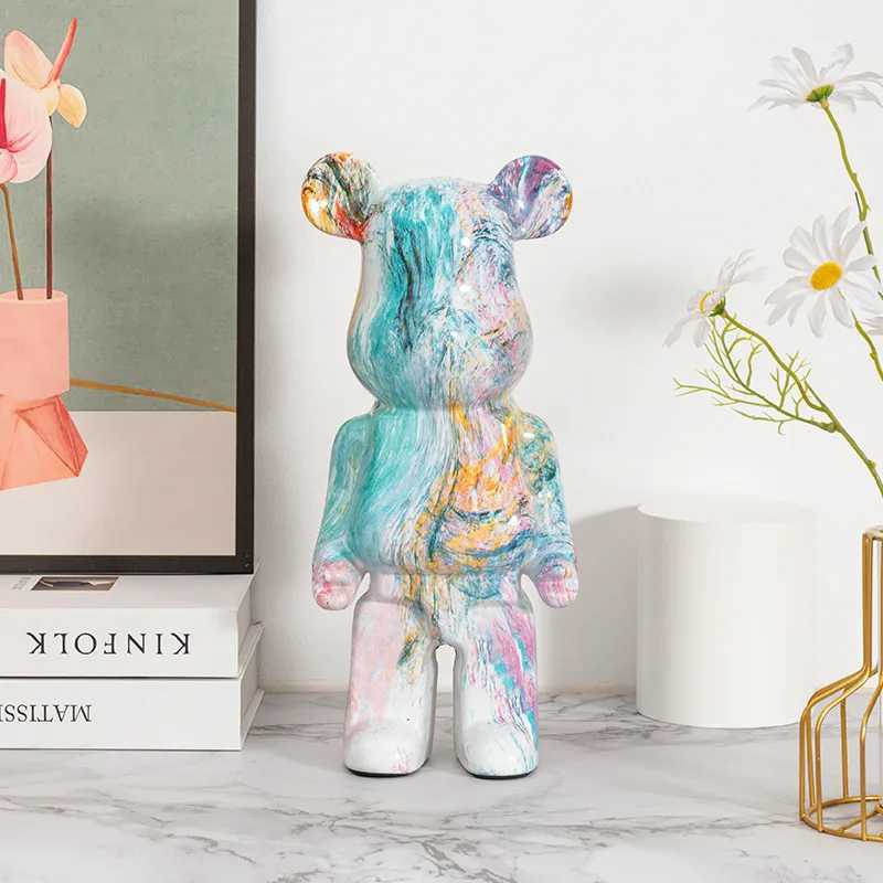 28cm Aesthetic Bear Shaped Resin Marble Violent Bear Sculpture Decoration Luxury Living Room Decoration Home Decoration Y250315