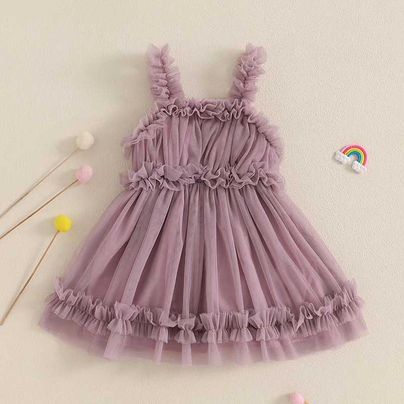 First birthday party baby dress summer princess one year baby girl dress solid color chiffon sleeveless toddler dressT250315