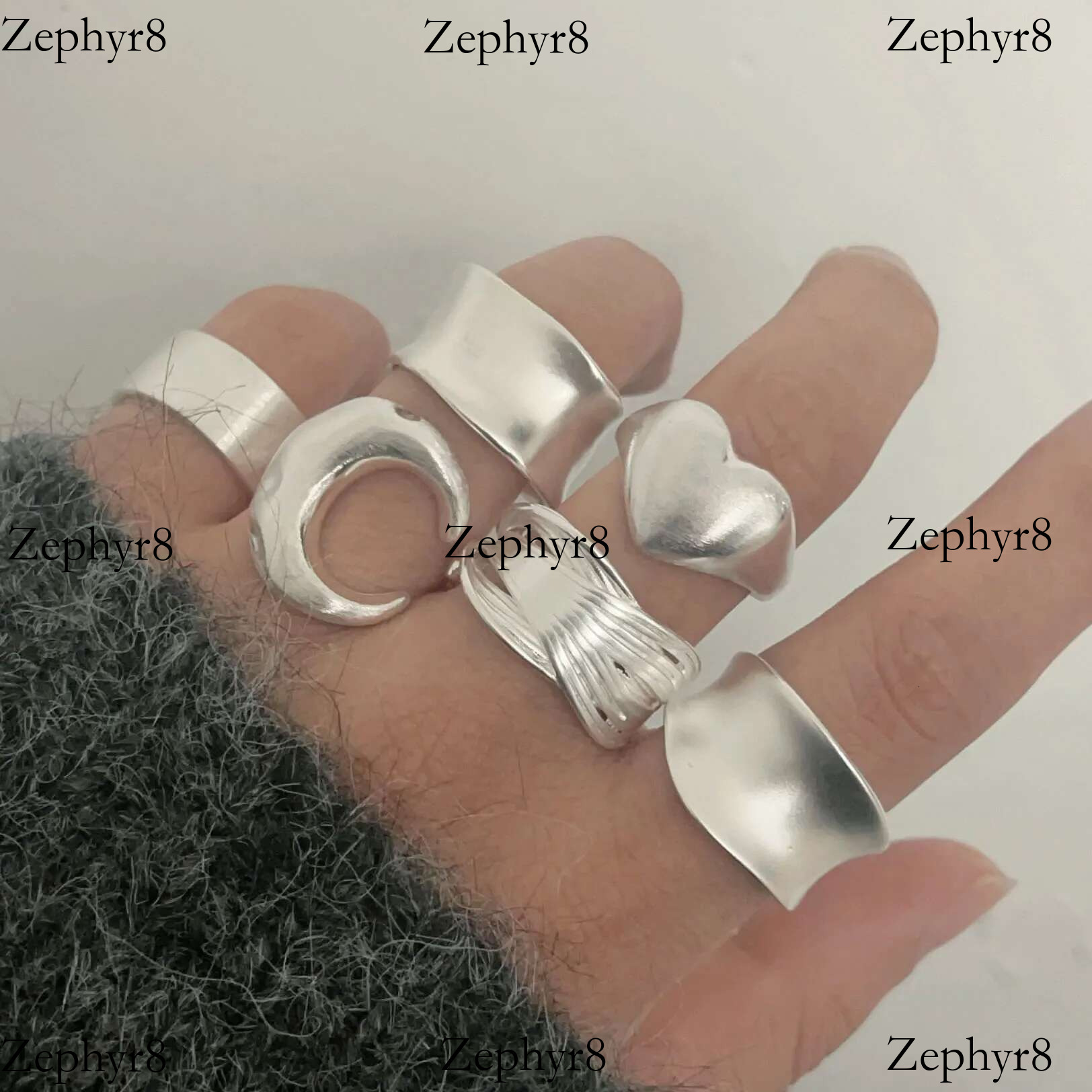 2025 New model Sterg Sier Rings for Women Couple Minimalist Handmade Simple Wide Moon Ring Set Party Jewelry Gift Prevent Allergy