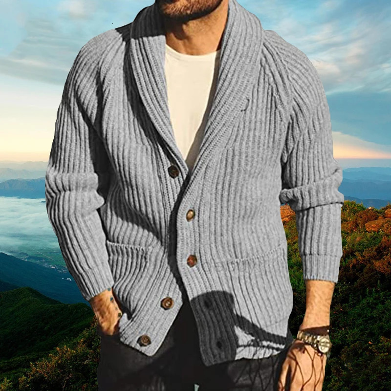 Winter Long Sleeve Autumn Lapel Button Knit Cardigan Casual Men Loose Jackets Vintage Geometric Pattern Jacquard Sweater Coat 250311