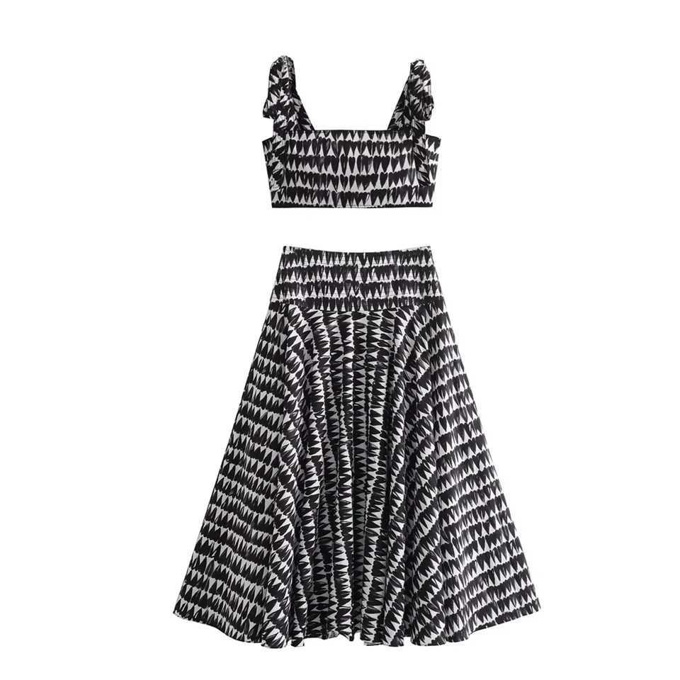 Two Piece Dress PB ZA 2025 Spring New Womens Fashion Slim Fit Edition Printed Hanging Low Waist Leather Goods Y250315W88L